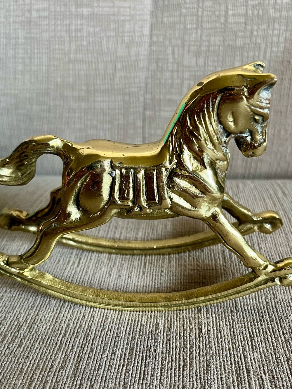 Vintage Solid Brass Gold Toned Rocking Horse Figurine Made In Taiwan